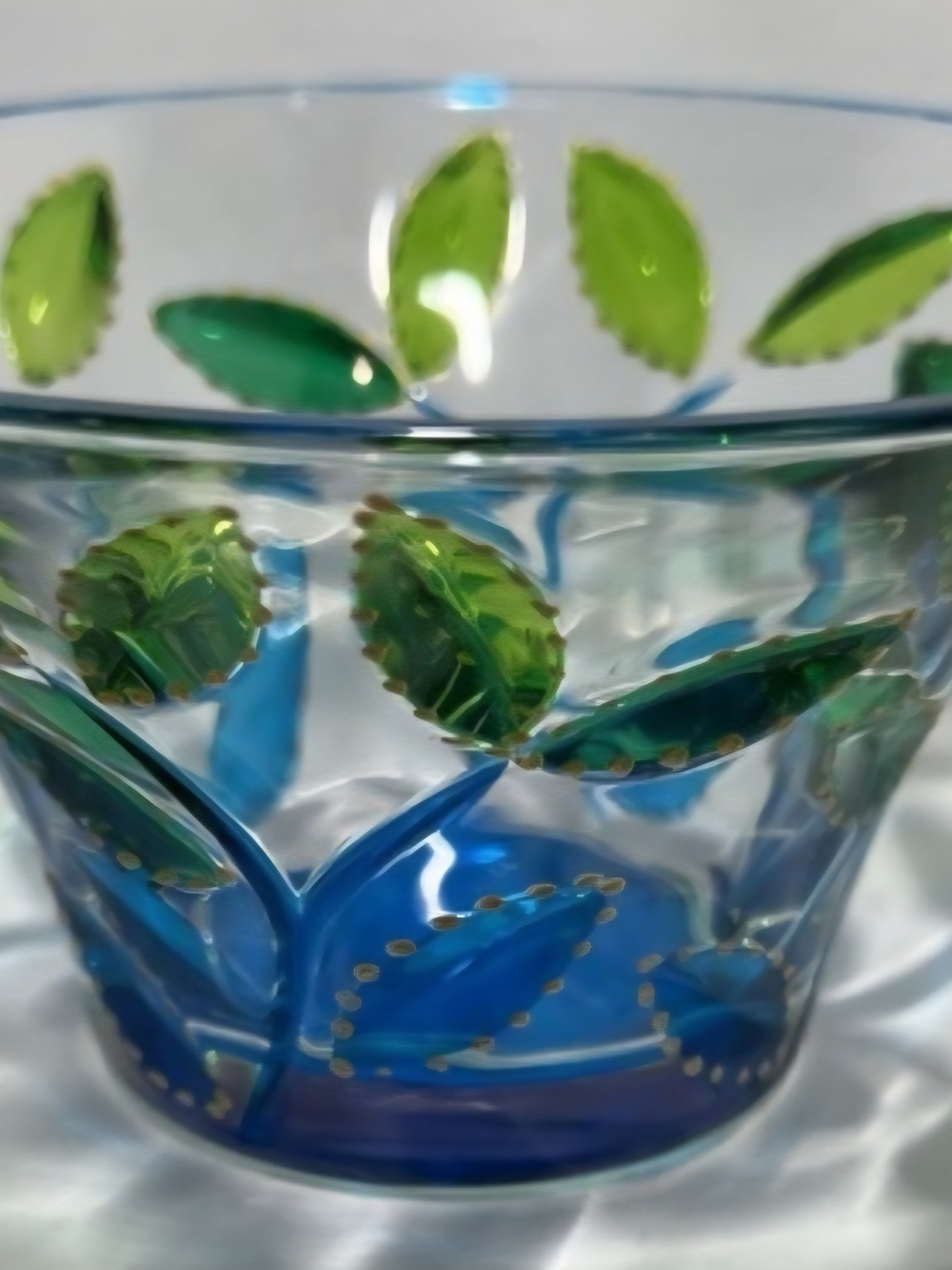 Murano Blue and Green Leaf Motif Glass Bowl